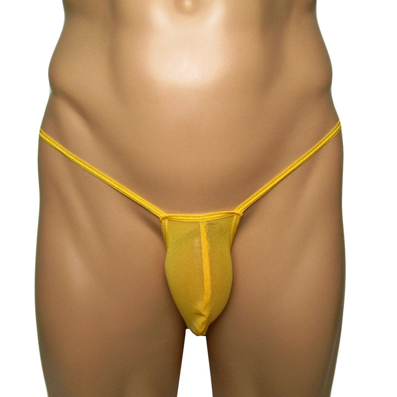 Men's Translucent Mesh Micro G-String Candy Color Sculpted Enhancer Sexy Thong with Barely-There Elastic Hip Bands Elastic Big Pouch Panties