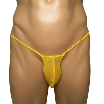 Men's Translucent Mesh Micro G-String Candy Color Sculpted Enhancer Sexy Thong with Barely-There Elastic Hip Bands Elastic Big Pouch Panties