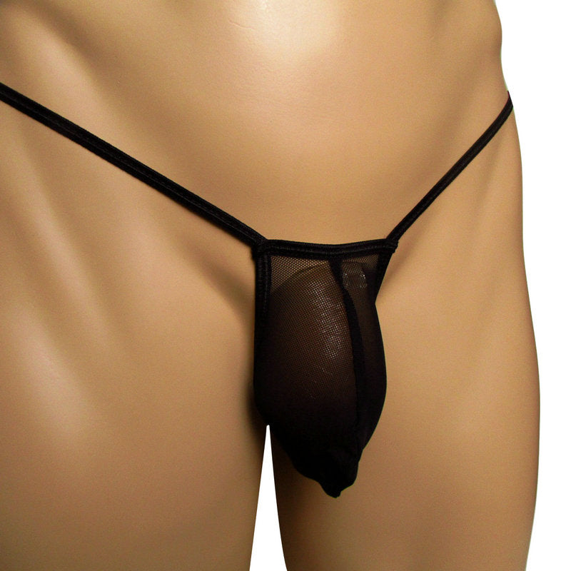 Men's Translucent Mesh Micro G-String Candy Color Sculpted Enhancer Sexy Thong with Barely-There Elastic Hip Bands Elastic Big Pouch Panties