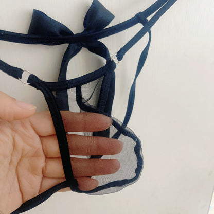 Men's Transparent Sheer Mesh Jockstrap, Sexy Underwear G-String Thong with Playful Side Bow Tie Sexy Panties