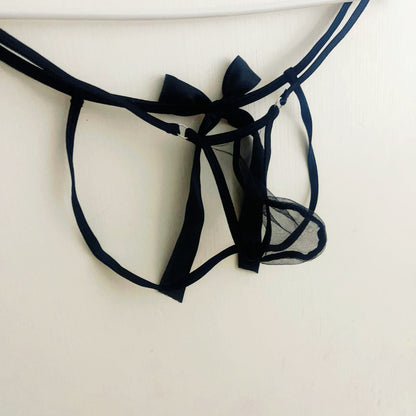 Men's Transparent Sheer Mesh Jockstrap, Sexy Underwear G-String Thong with Playful Side Bow Tie Sexy Panties