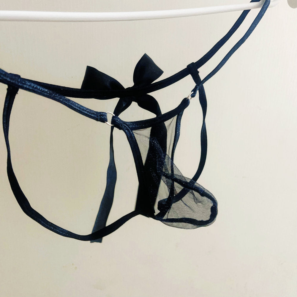 Men's Transparent Sheer Mesh Jockstrap, Sexy Underwear G-String Thong with Playful Side Bow Tie Sexy Panties