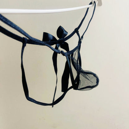 Men's Transparent Sheer Mesh Jockstrap, Sexy Underwear G-String Thong with Playful Side Bow Tie Sexy Panties