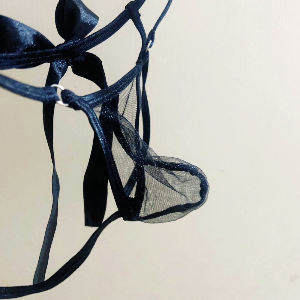 Men's Transparent Sheer Mesh Jockstrap, Sexy Underwear G-String Thong with Playful Side Bow Tie Sexy Panties