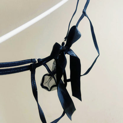 Men's Transparent Sheer Mesh Jockstrap, Sexy Underwear G-String Thong with Playful Side Bow Tie Sexy Panties