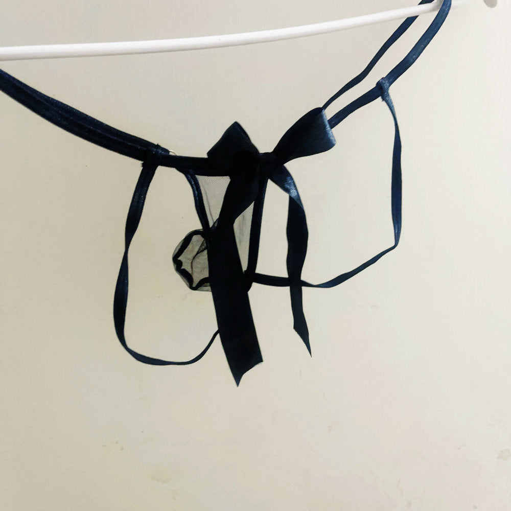 Men's Transparent Sheer Mesh Jockstrap, Sexy Underwear G-String Thong with Playful Side Bow Tie Sexy Panties