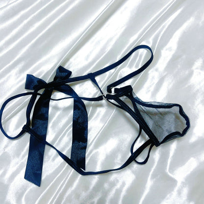 Men's Transparent Sheer Mesh Jockstrap, Sexy Underwear G-String Thong with Playful Side Bow Tie Sexy Panties