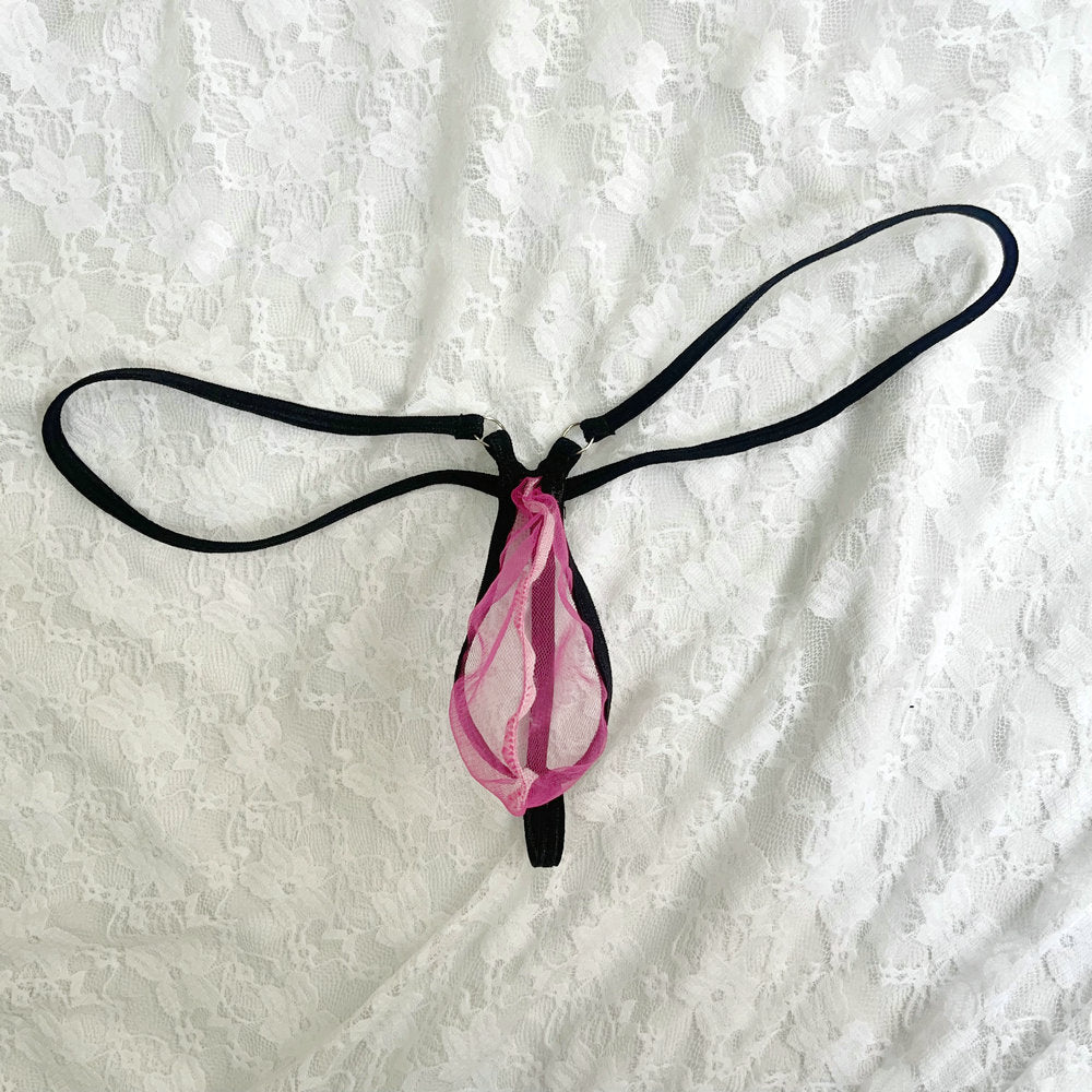 Men's See-Through Gstring Candy Color Extreme Minimal Coverage Pouch Men See-thru Thong Underwear Sheer Mesh Tangas T-back