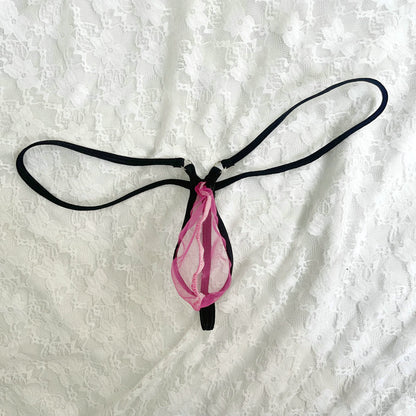 Men's See-Through Gstring Candy Color Extreme Minimal Coverage Pouch Men See-thru Thong Underwear Sheer Mesh Tangas T-back