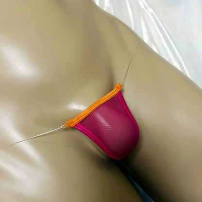 Mesh No Pouch Men Sexy Penis Thong Micro G String Gay Underwear Contrast Color Panties Invisible Waist Tback