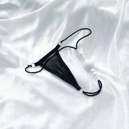 Sexy Pearl G String Thong for Women, Sheer Mesh Lace Lingerie, Crotchless Panties with Pearl Beads, Anniversary Bridal Honeymoon Gift Sexy Panties