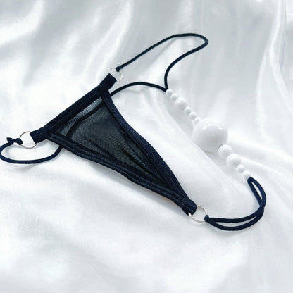 Sexy Pearl G String Thong for Women, Sheer Mesh Lace Lingerie, Crotchless Panties with Pearl Beads, Anniversary Bridal Honeymoon Gift Sexy Panties