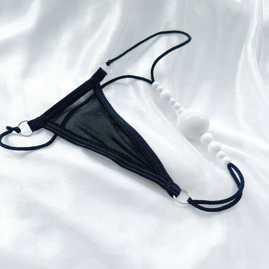 Sexy Pearl G String Thong for Women, Sheer Mesh Lace Lingerie, Crotchless Panties with Pearl Beads, Anniversary Bridal Honeymoon Gift Sexy Panties