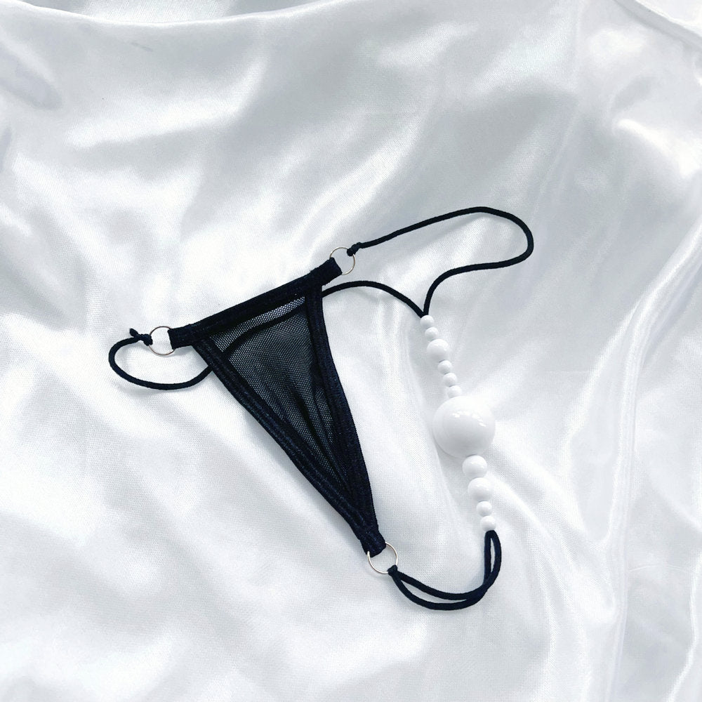 Sexy Pearl G String Thong for Women, Sheer Mesh Lace Lingerie, Crotchless Panties with Pearl Beads, Anniversary Bridal Honeymoon Gift Sexy Panties