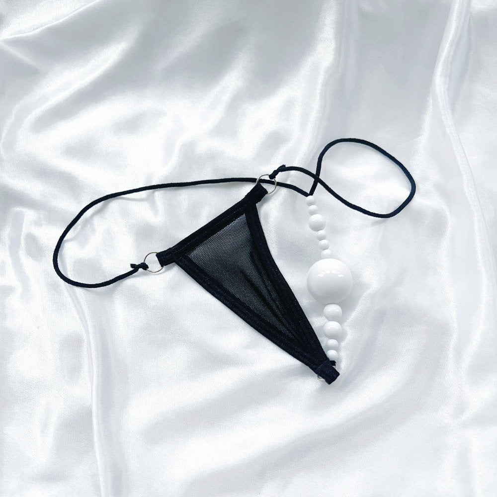 Sexy Pearl G String Thong for Women, Sheer Mesh Lace Lingerie, Crotchless Panties with Pearl Beads, Anniversary Bridal Honeymoon Gift Sexy Panties