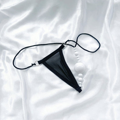 Sexy Pearl G String Thong for Women, Sheer Mesh Lace Lingerie, Crotchless Panties with Pearl Beads, Anniversary Bridal Honeymoon Gift Sexy Panties