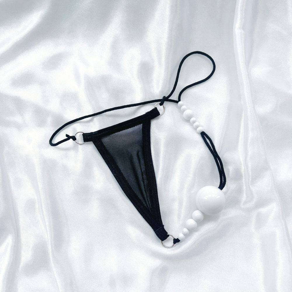 Sexy Pearl G String Thong for Women, Sheer Mesh Lace Lingerie, Crotchless Panties with Pearl Beads, Anniversary Bridal Honeymoon Gift Sexy Panties
