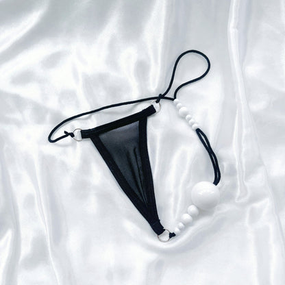 Sexy Pearl G String Thong for Women, Sheer Mesh Lace Lingerie, Crotchless Panties with Pearl Beads, Anniversary Bridal Honeymoon Gift Sexy Panties