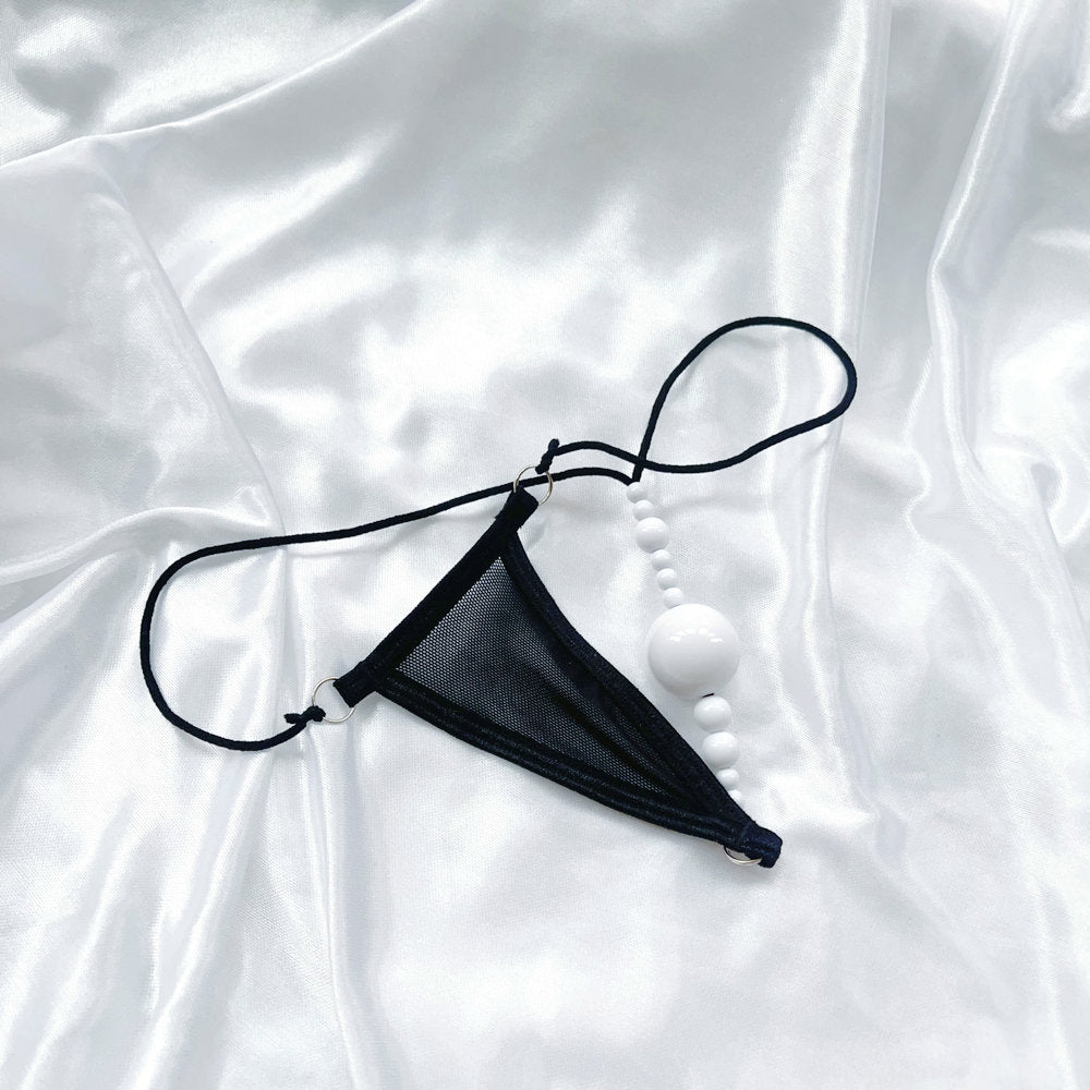 Sexy Pearl G String Thong for Women, Sheer Mesh Lace Lingerie, Crotchless Panties with Pearl Beads, Anniversary Bridal Honeymoon Gift Sexy Panties