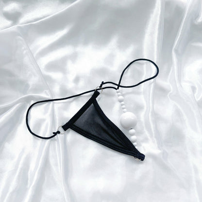 Sexy Pearl G String Thong for Women, Sheer Mesh Lace Lingerie, Crotchless Panties with Pearl Beads, Anniversary Bridal Honeymoon Gift Sexy Panties