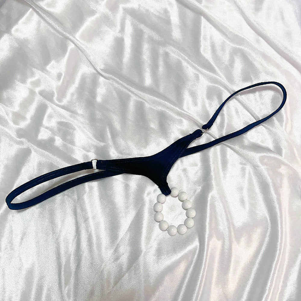 Men's Red Sexy G-String Thong with Stimulating Pearl Beads, Exotic Massage Underwear Panties for Gay Night Penis Ring