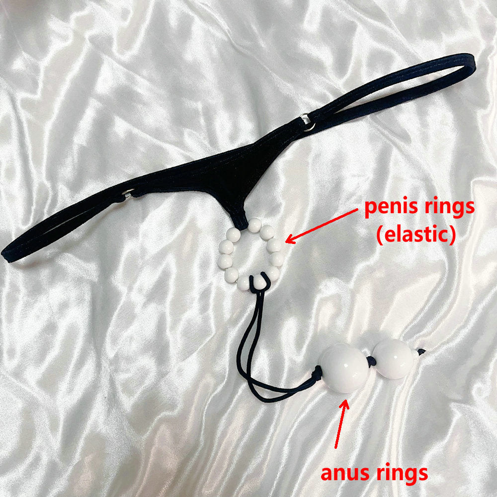 Men's Red Sexy G-String Thong with Stimulating Pearl Beads, Exotic Massage Underwear Panties for Gay Night Penis Ring