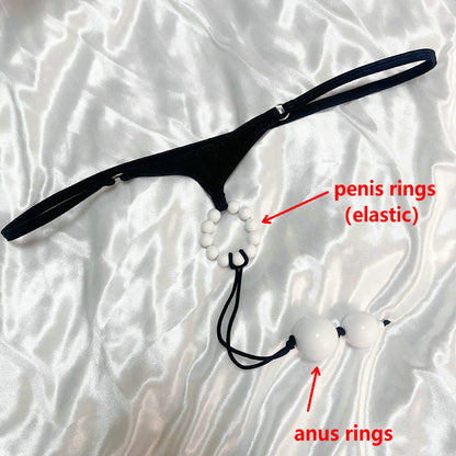 Men's Red Sexy G-String Thong with Stimulating Pearl Beads, Exotic Massage Underwear Panties for Gay Night Penis Ring