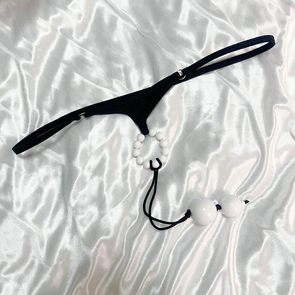 Men's Red Sexy G-String Thong with Stimulating Pearl Beads, Exotic Massage Underwear Panties for Gay Night Penis Ring