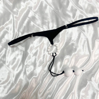 Men's Red Sexy G-String Thong with Stimulating Pearl Beads, Exotic Massage Underwear Panties for Gay Night Penis Ring