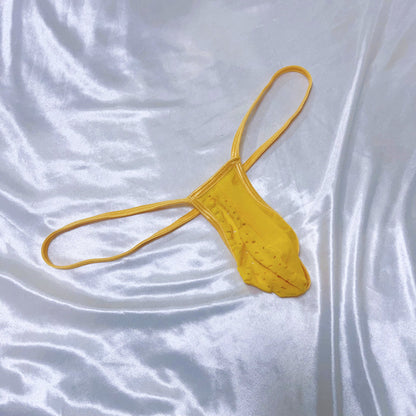 Men's Vibrant Yellow Breathable Mesh Jockstrap Elastic Sexy Micro G-String Sexy Thong Eyelet Transparent Tangas