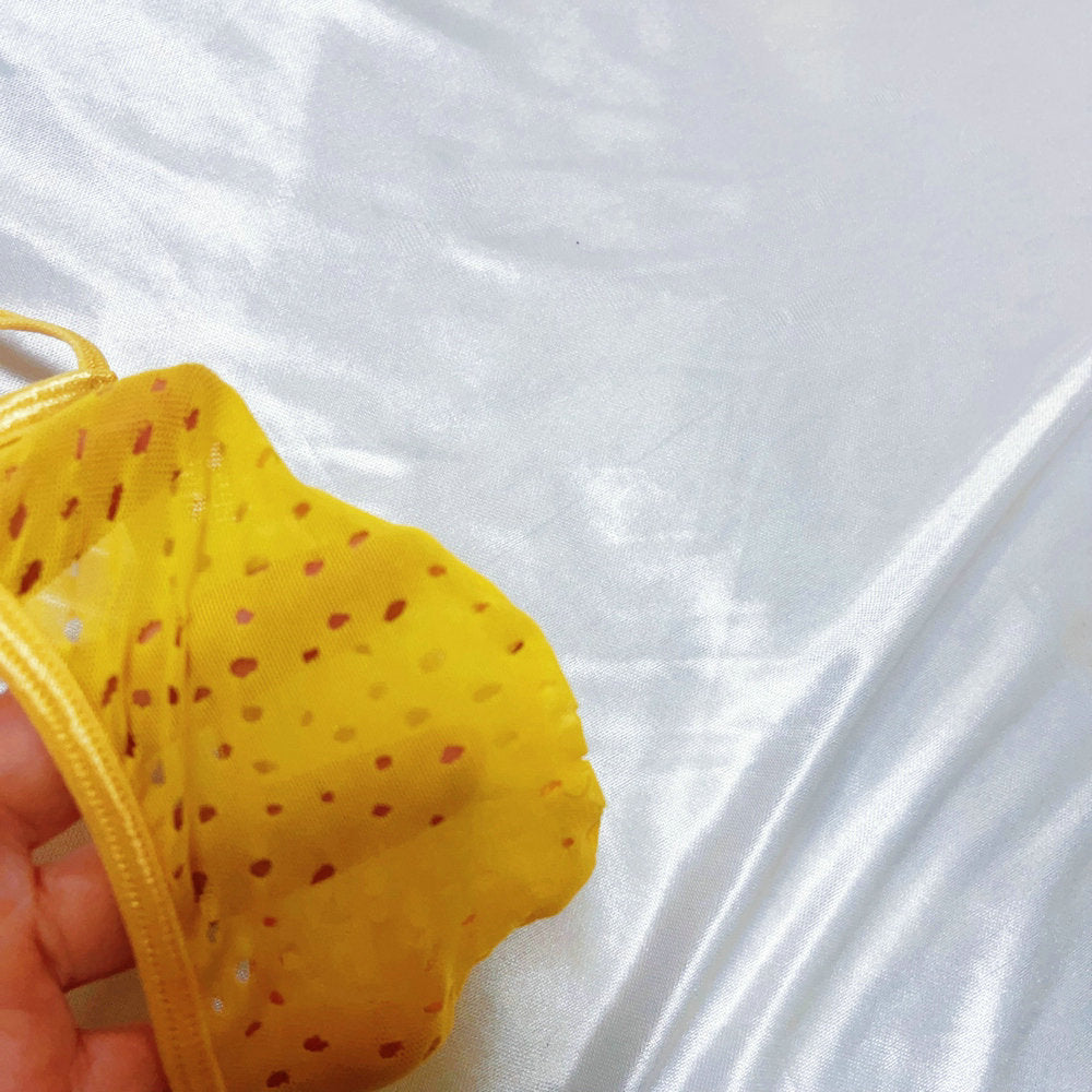 Men's Vibrant Yellow Breathable Mesh Jockstrap Elastic Sexy Micro G-String Sexy Thong Eyelet Transparent Tangas