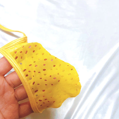 Men's Vibrant Yellow Breathable Mesh Jockstrap Elastic Sexy Micro G-String Sexy Thong Eyelet Transparent Tangas