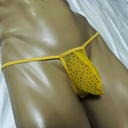 Men's Vibrant Yellow Breathable Mesh Jockstrap Elastic Sexy Micro G-String Sexy Thong Eyelet Transparent Tangas